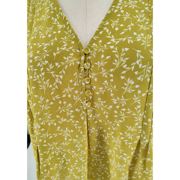 Cynthia Rowley Chartreuse Pull on Floral Tunic Size 1X Rounded Hem Pleated Front - Picture 4 of 10